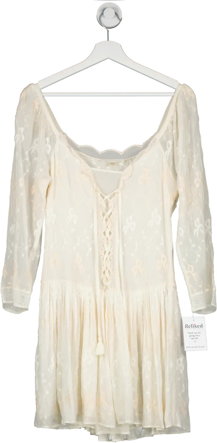 loveshackfancy Cream Embroidered Tunic Mini Dress UK 6