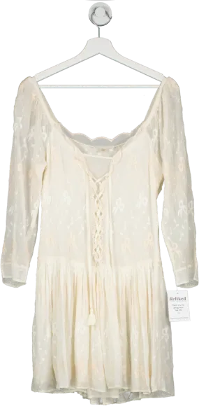 loveshackfancy Cream Embroidered Tunic Mini Dress UK 6