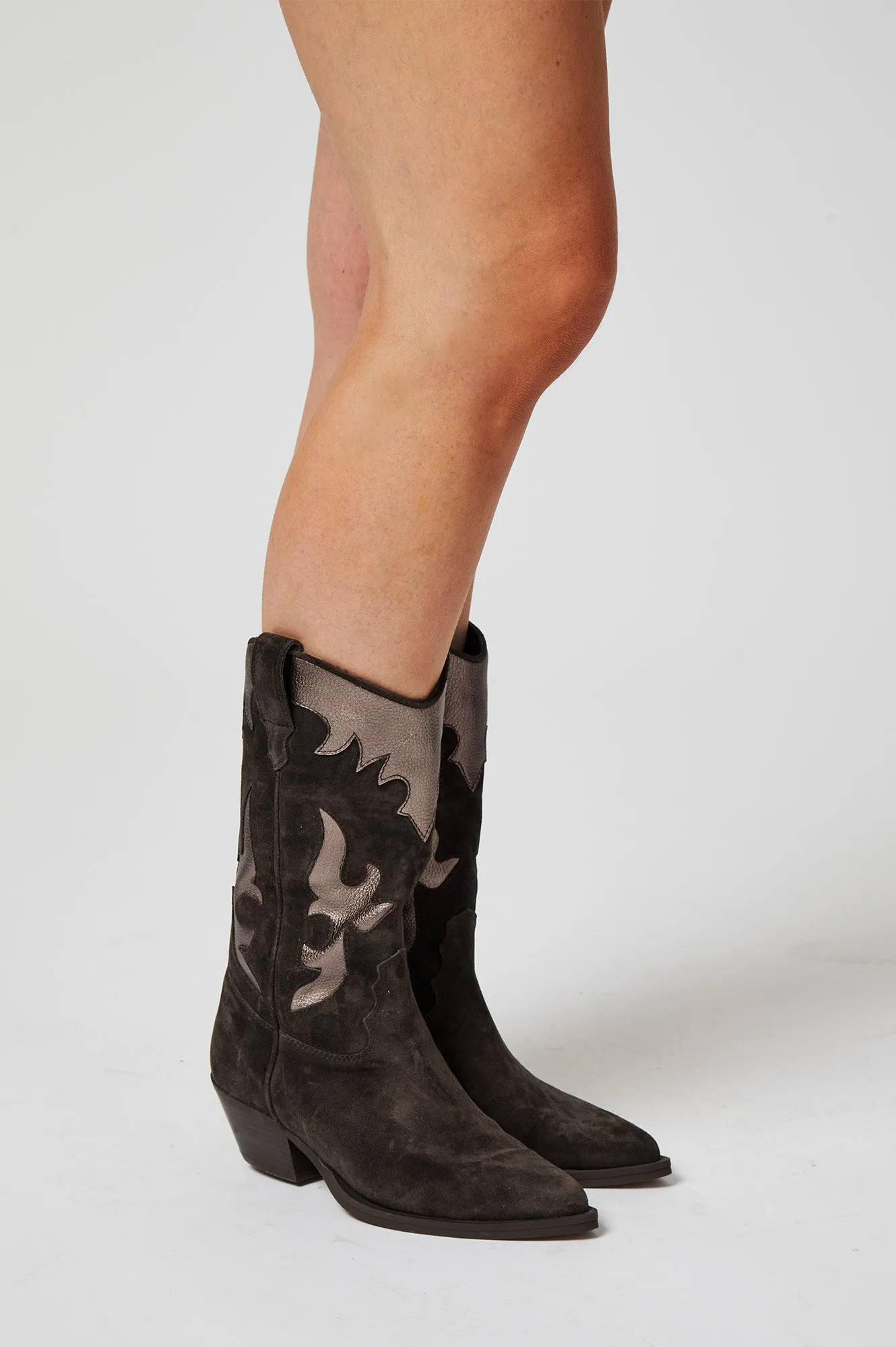 Metallic Cowboy Boots | Charcoal