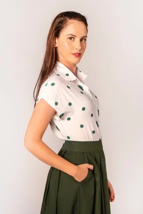 Minki Cream & Green Polka Dots Blouse