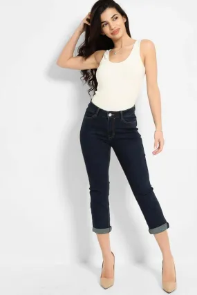 Navy Mid-Rise Super Skinny Cropped Jeans