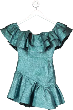 NBD Blue Off The Shoulder Ruffle Mini Dress UK XXS