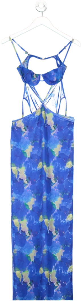 New Arrivals Blue Cyndi Cut Out Abstract Print Dress UK 8