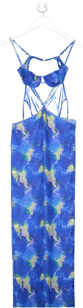 New Arrivals Blue Cyndi Cut Out Abstract Print Dress UK 8