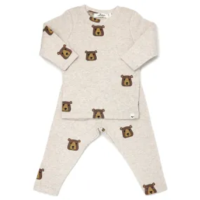 oh baby! Long Sleeve Two Piece Set - Brown Bear Faces Print - Sand