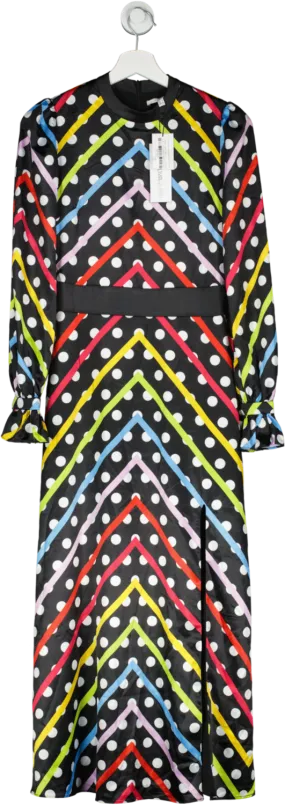 Olivia Rubin Black Rainbow Polka Dot Printed Satin Midi Dress BNWT UK 6