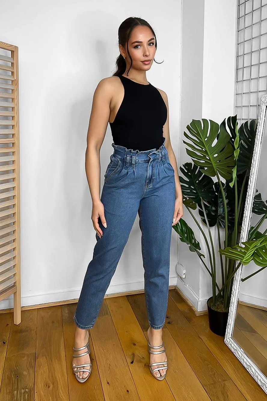 Paper-Bag Waist Vintage Denim Jeans