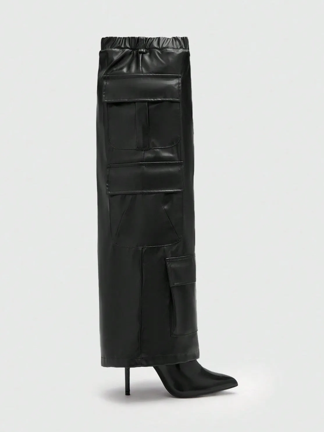 PU Leather Cargo Pocket Over the Knee Boots