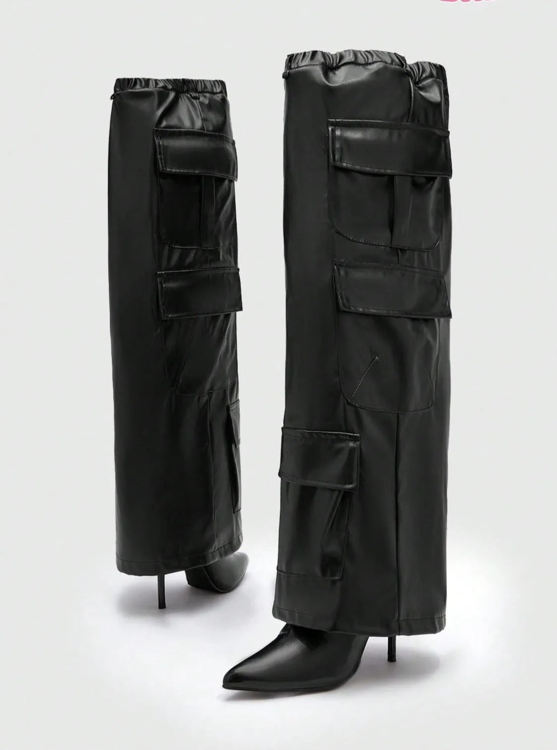 PU Leather Cargo Pocket Over the Knee Boots