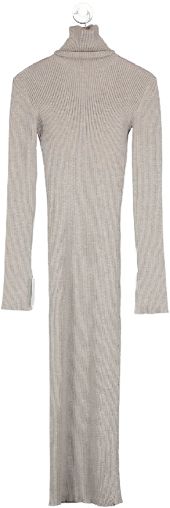 Raey Grey Recycled Merino-wool Blend Rib Roll-neck Dress UK XS