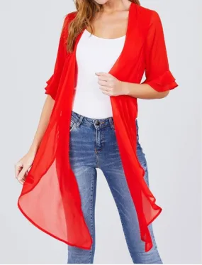 RED WRAPAROUND LONG SLEEVE KIMONO