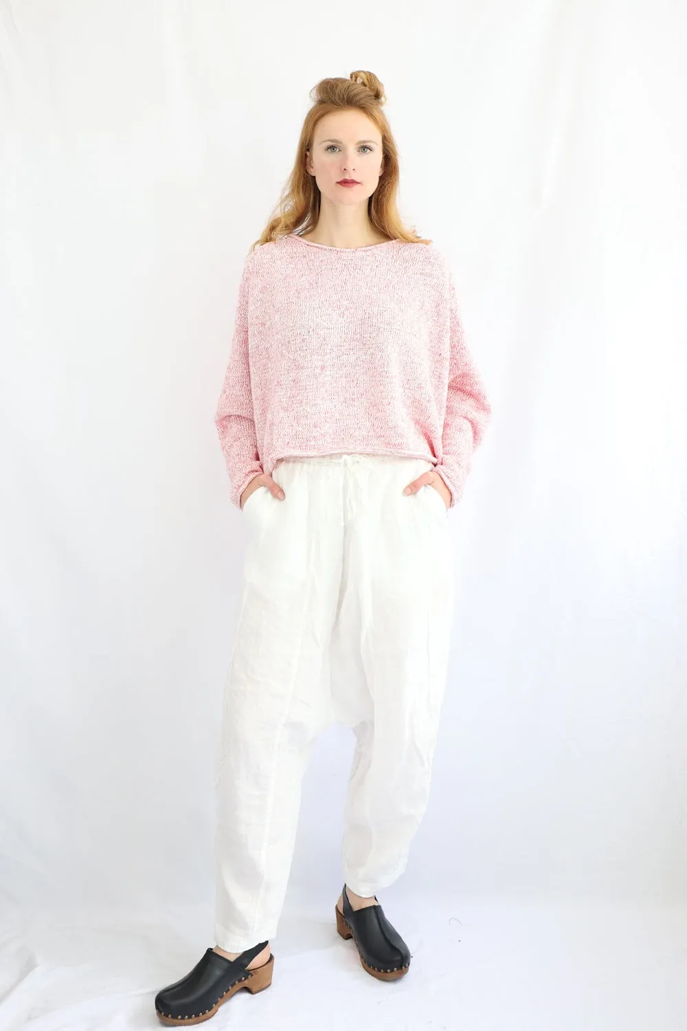 RUNDHOLZ BLACK LABEL OFF WHITE LINEN DROP CROTCH PANT