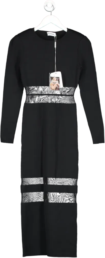 self portrait Black Sheer Striped Midi Dress BNWT UK M