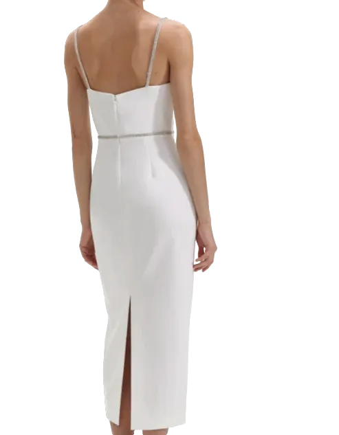 Self-Portrait White Bow-tie Crystal-embellished Crepe Mini Dress BNWT UK 14