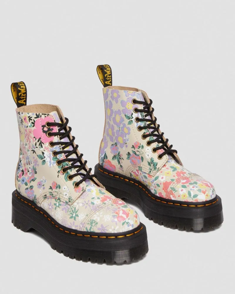 SINCLAIR FLORAL MASH UP LEATHER PLATFORM BOOTS