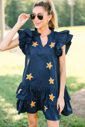 Navy Blue Sequined Star of the Show Dress