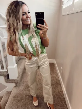 Tan metallic pant