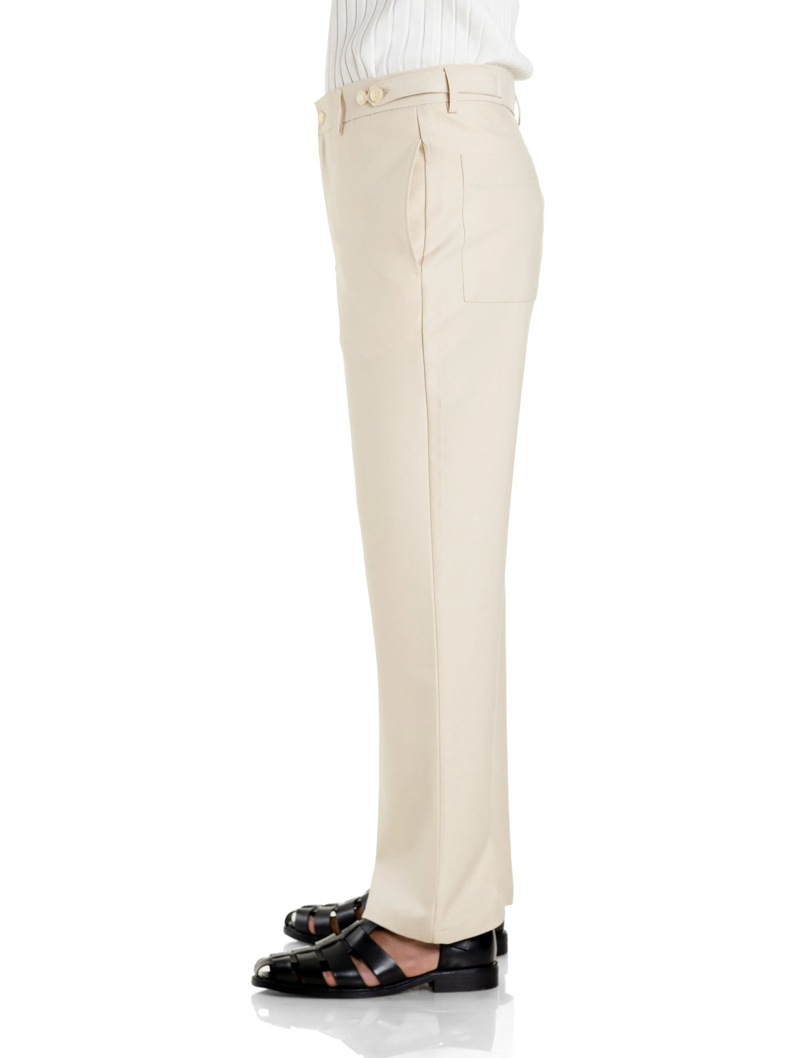 Cream Straight Cut Trousers with Side Adjusters and Belt Loops