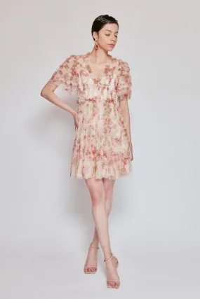 Waltzing Blooms Ruffle Micro Mini Dress