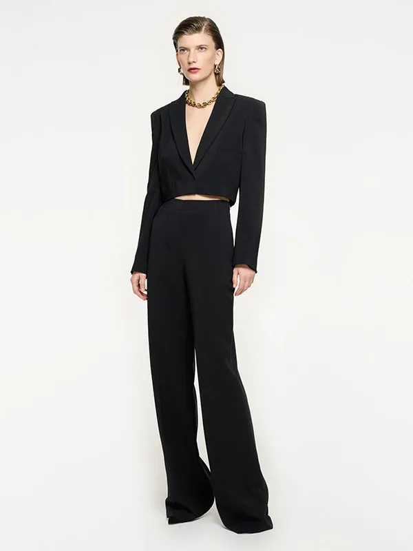 Wide Leg Stretch Cady Trouser in Black