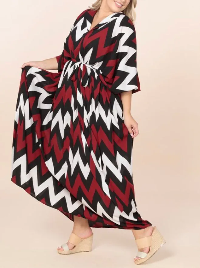 WOMEN ZIG-ZAG FULL LENGTH SHIRT DRESS