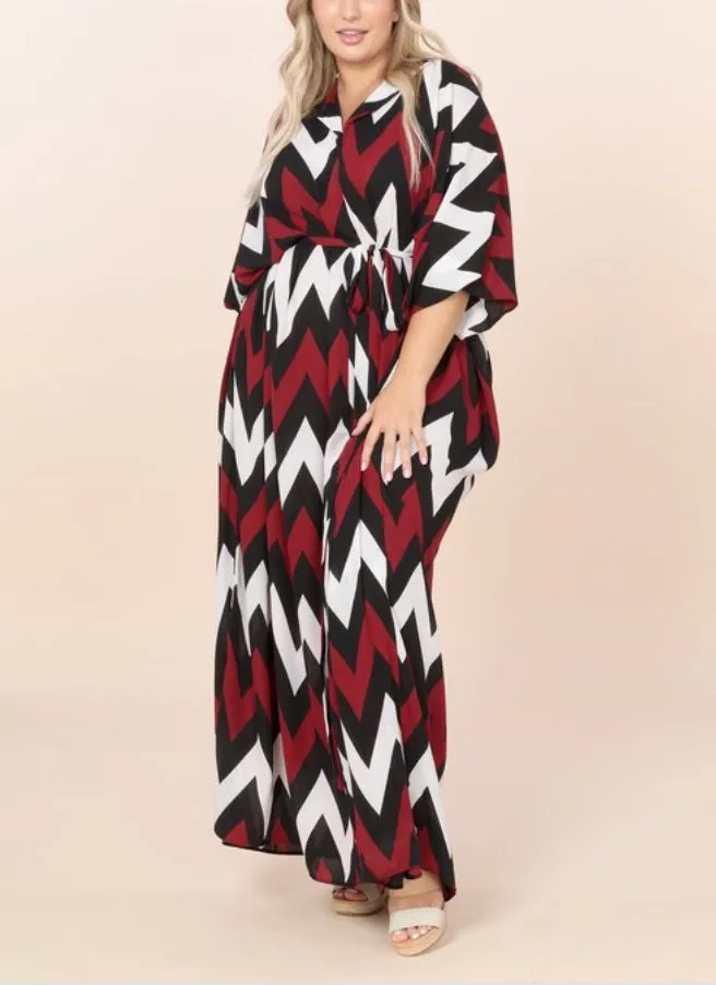 WOMEN ZIG-ZAG FULL LENGTH SHIRT DRESS