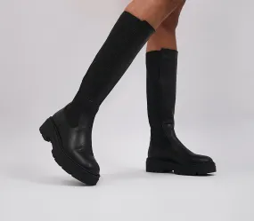 Kamilla Womens Black Leather Chelsea Knee Boots for the Office