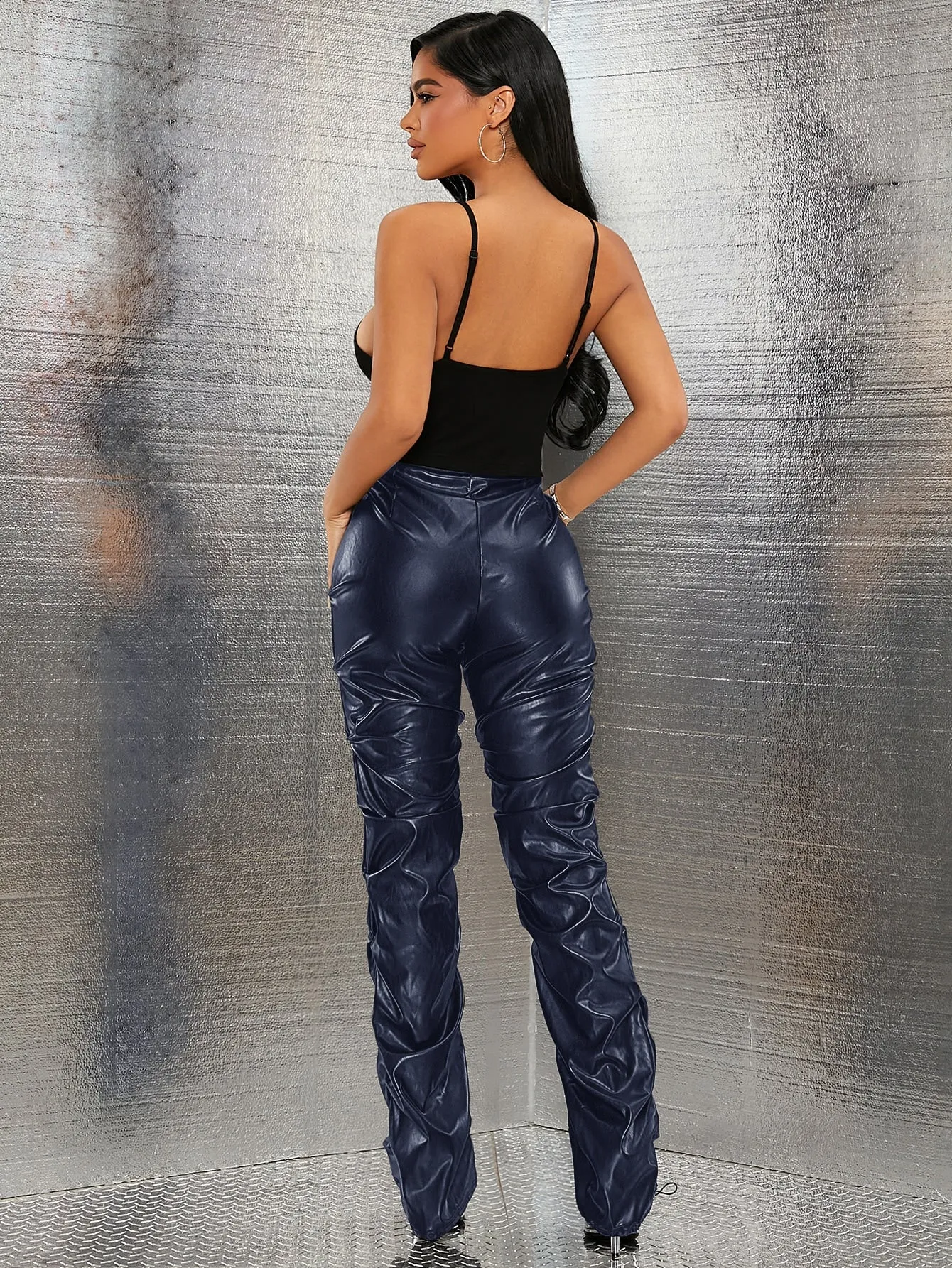 Zip Up Ruched Patent Pants